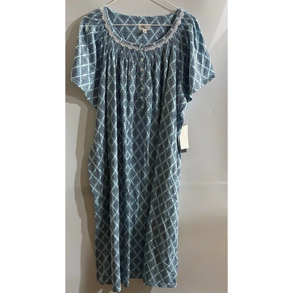 Aria Collection Women’s Blue/White Geometric Lace Nightgown Short Sleeve 4X
